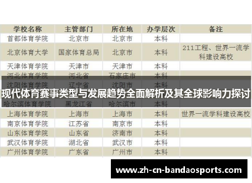 现代体育赛事类型与发展趋势全面解析及其全球影响力探讨